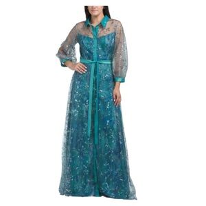 NWT RENE RUIZ Three-Quarter Sleeve Sequin Shirt Gown Embellished Dress Size 14